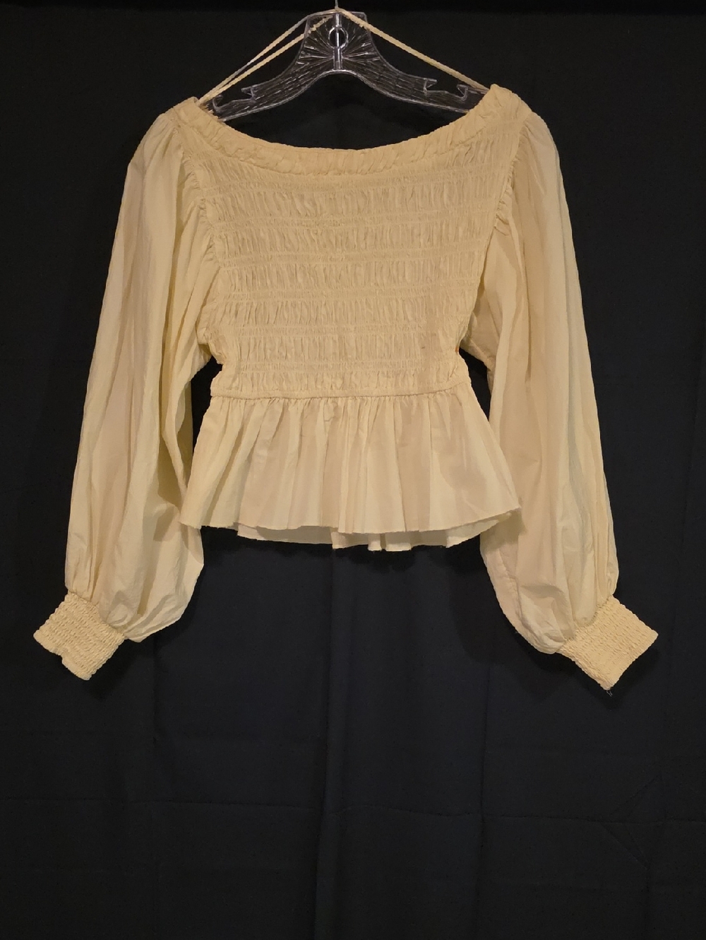 Free People Cream Smocked Peplum Long-Sleeve Blouse